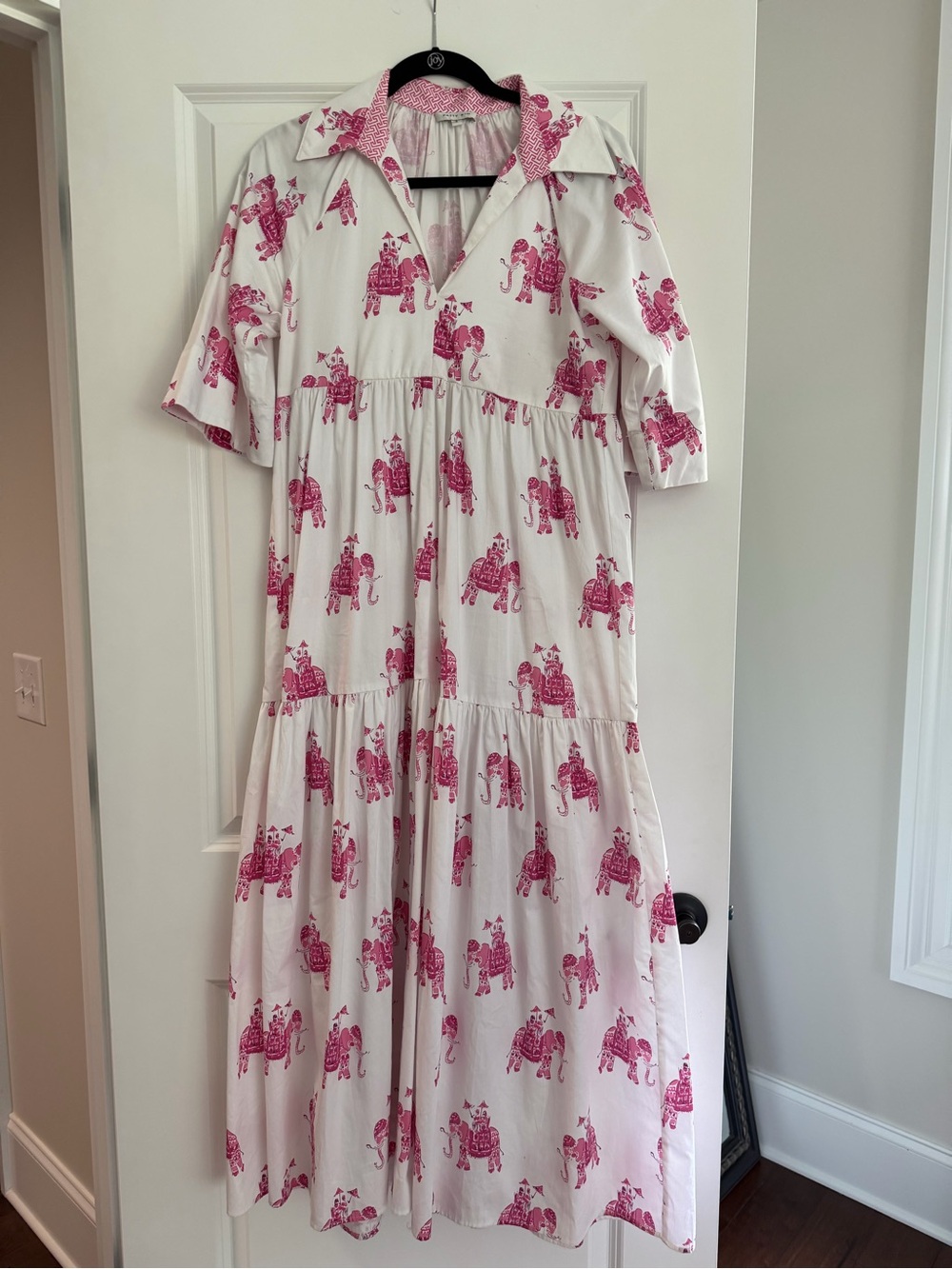 Patti Kim Women’s White Maxi Dress with Pink Elephant Print